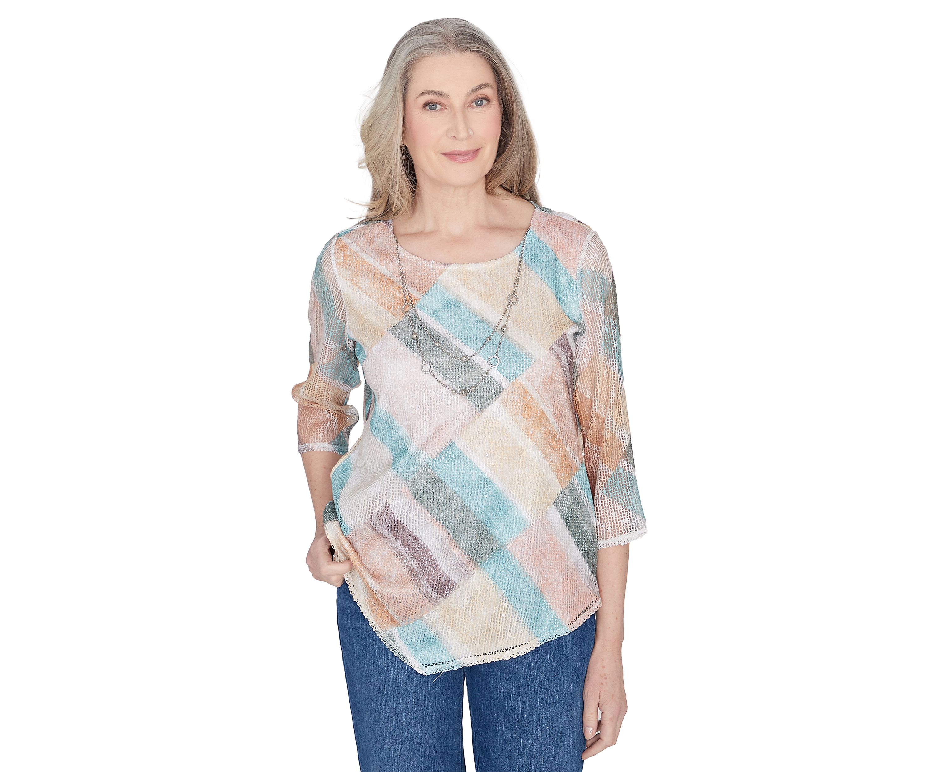Petite Scottsdale Stained Glass Popcorn Knit Top 