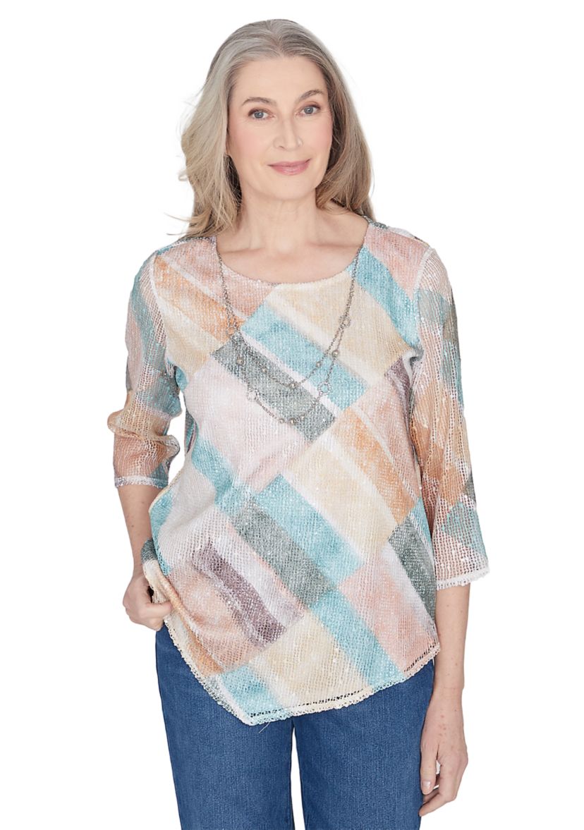 Petite Scottsdale Stained Glass Popcorn Knit Top 