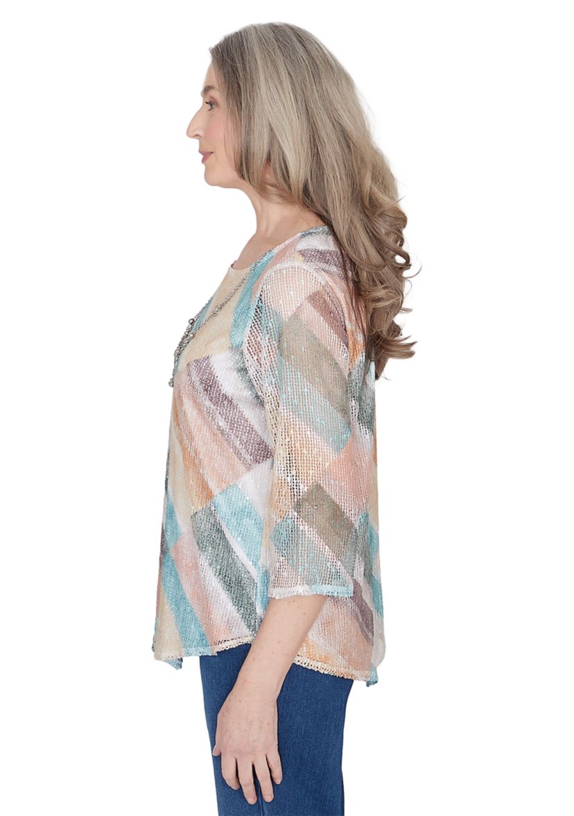 Petite Scottsdale Stained Glass Popcorn Knit Top 