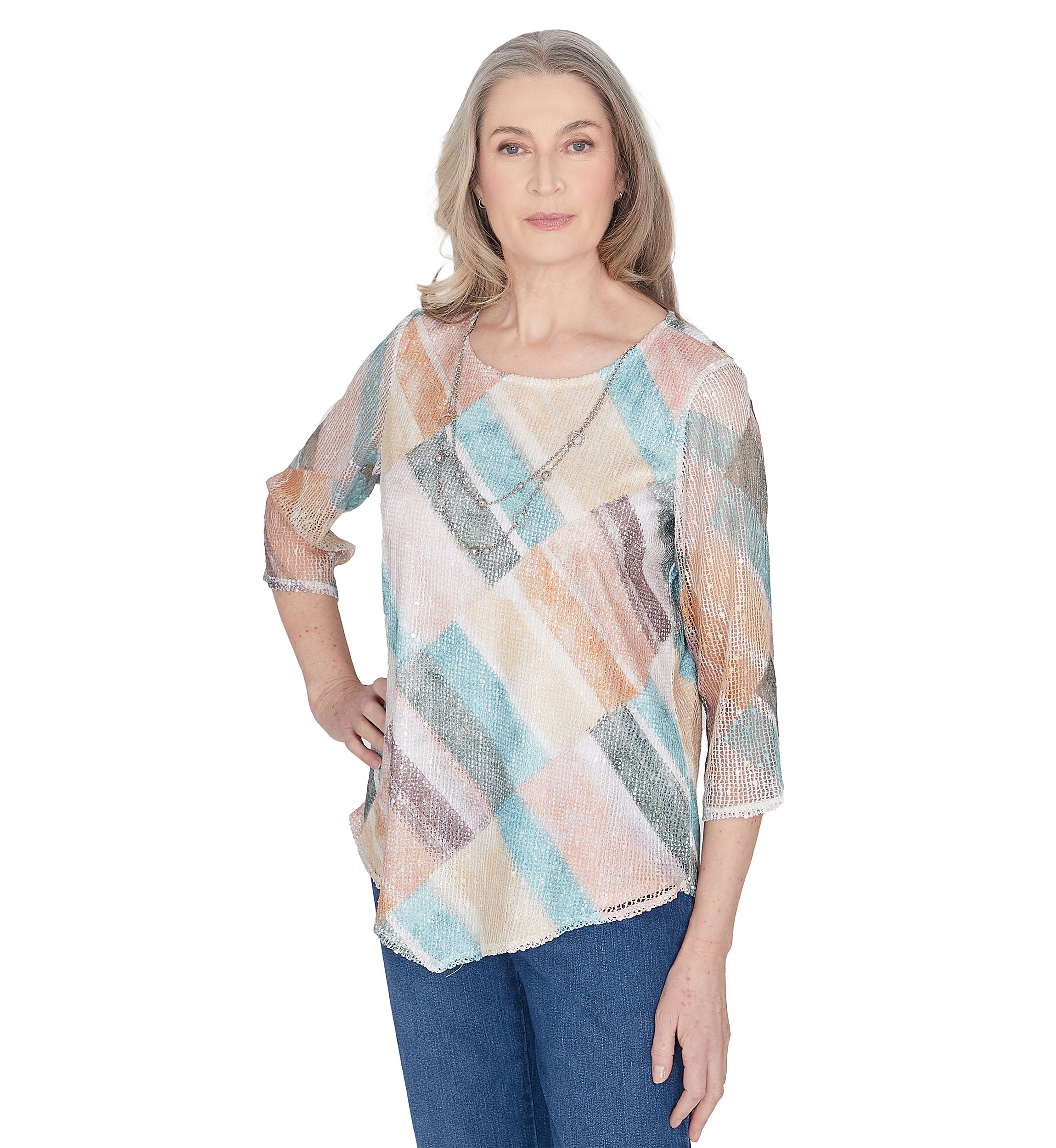 Petite Scottsdale Stained Glass Popcorn Knit Top 