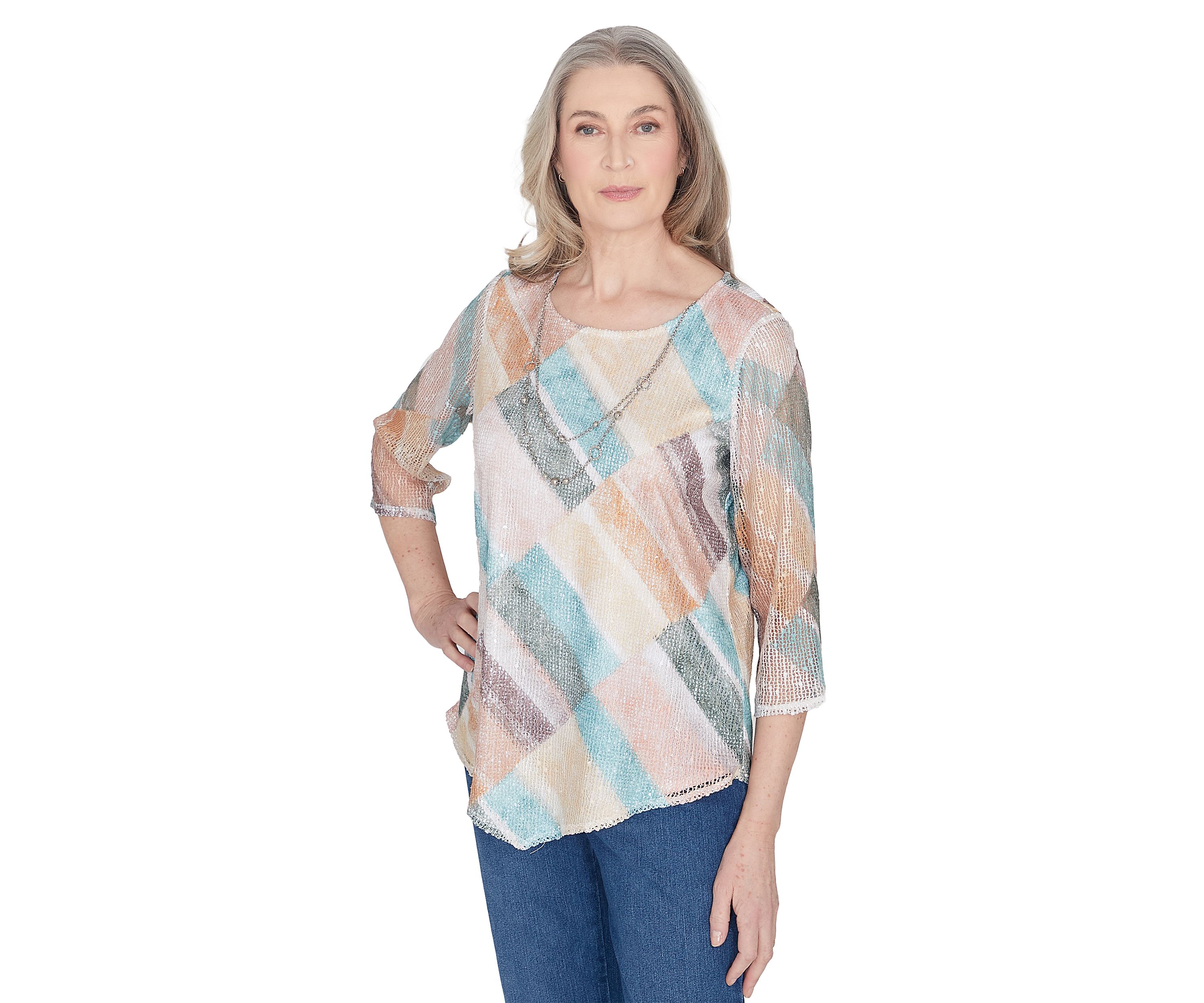 Petite Scottsdale Stained Glass Popcorn Knit Top 