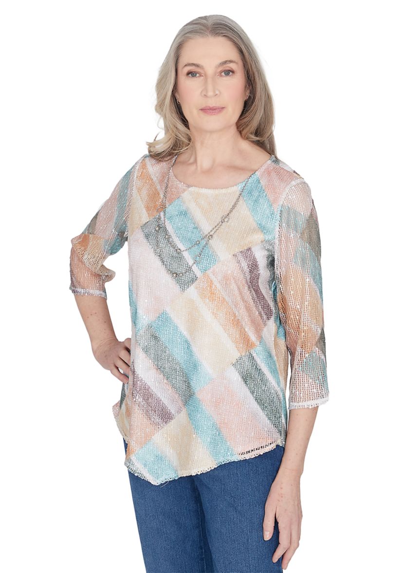 Petite Scottsdale Stained Glass Popcorn Knit Top 