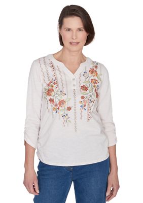 Petite Scottsdale Floral Embroidered Yoke Top