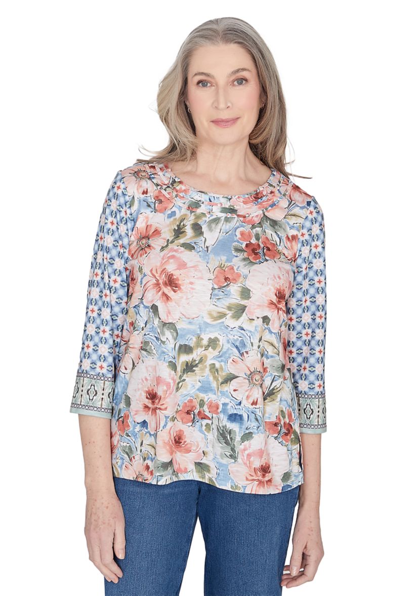 Petite Scottsdale Floral Geo Print Top 