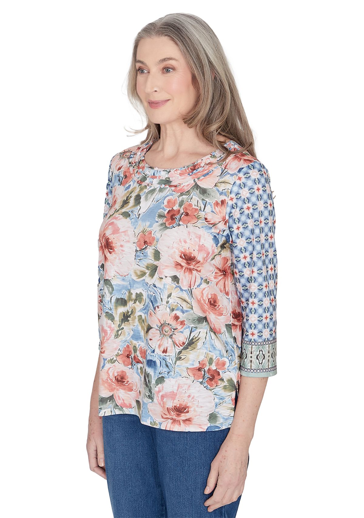 Petite Scottsdale Floral Geo Print Top 