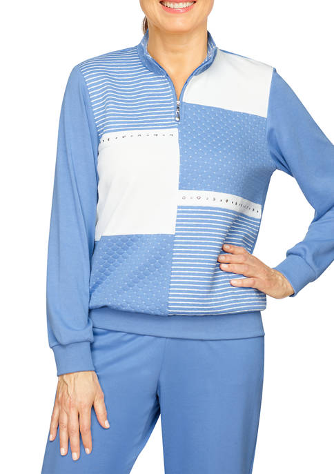 Alfred Dunner Womens Spliced Color Block Pullover