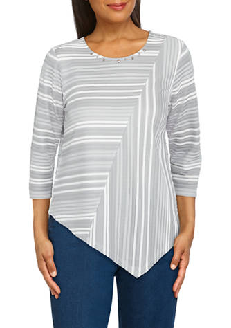 Alfred Dunner Womens Striped Anchor Top