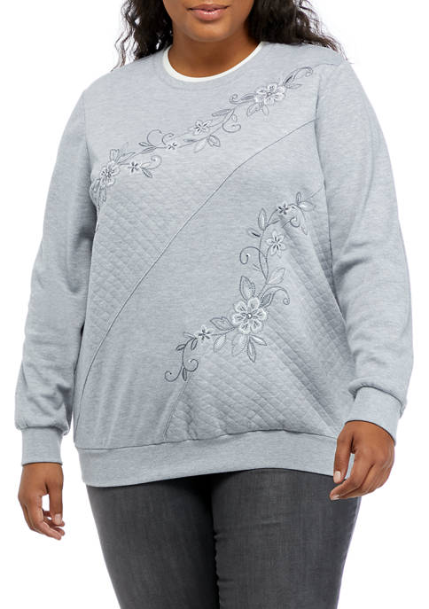 Alfred Dunner Plus Size Diagonal Embroidered Pullover