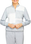 Petite Long Sleeve Quilt Color Block Half Zip Pullover