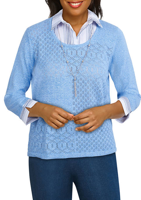 Alfred Dunner Womens Stripe Shirt Sweater