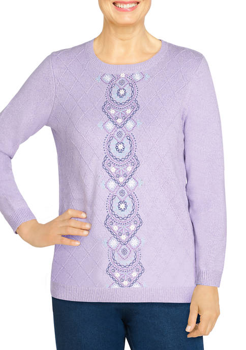 Alfred Dunner Womens Medallion Embroidered Sweater