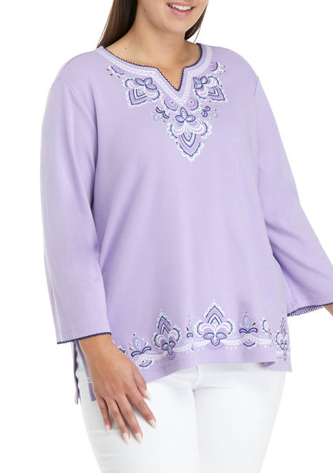 Alfred Dunner Plus Size Medallion Border Knit Top