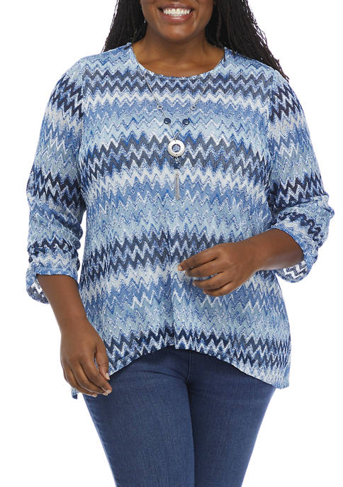 Alfred Dunner Plus Size Zigzag Print Top with