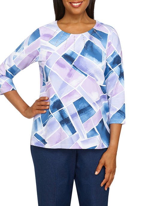 Alfred Dunner Plus Size Long Sleeve Watercolor Patchwork