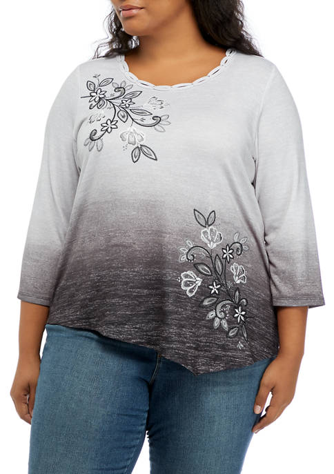Alfred Dunner Plus Size Ombr&eacute; Embroidered Top
