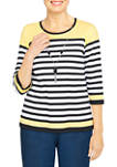 Womens Engineered Striped Knit Top with Necklace