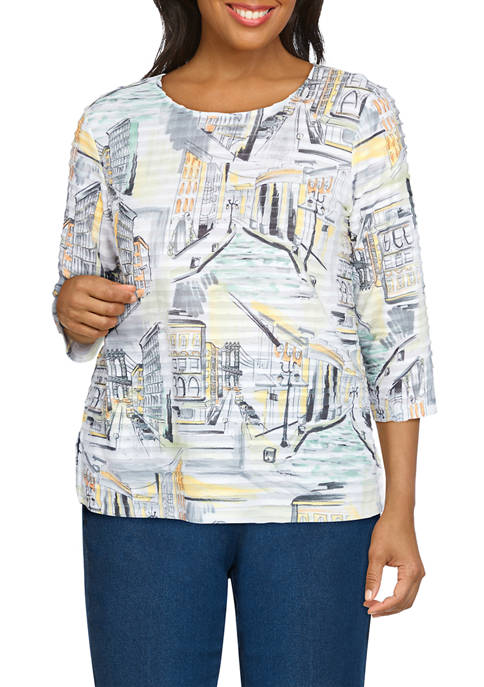Alfred Dunner Plus Size 3/4 Sleeve City Scenic