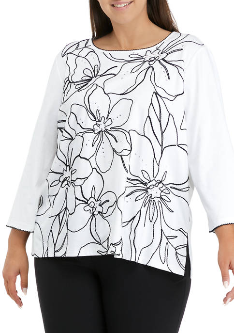 Alfred Dunner Plus Size 3/4 Sleeve Exploded Floral