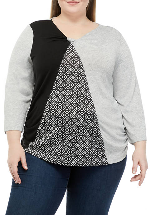 Alfred Dunner Plus Size Spliced Geometric Knit Top