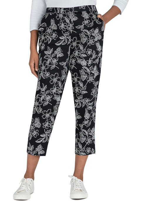 Petite Printed Butterfly Floral Ankle Pants