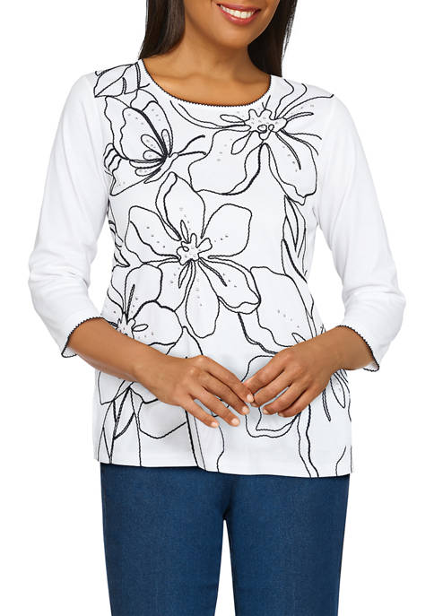 Petite Exploded Floral Embroidered Knit Top
