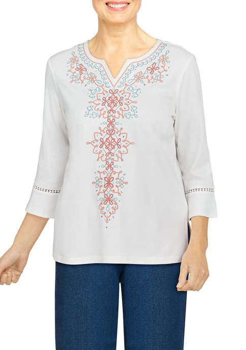 Alfred Dunner Womens Center Floral Scroll Knit Top