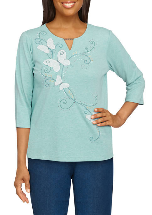 Alfred Dunner Plus Size 3/4 Sleeve Butterfly Scroll