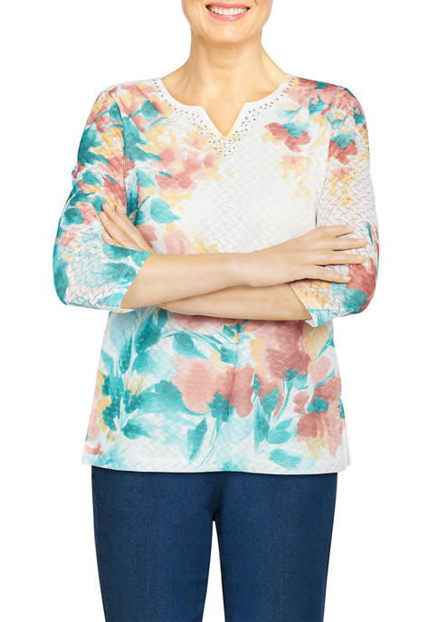 Plus Size 3/4 Sleeve Multi Floral Top
