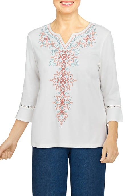 Alfred Dunner Petite Lace Inset Top
