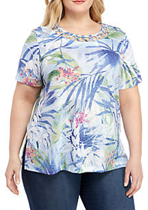 Alfred Dunner Plus Size Tropical Leaves Top | belk