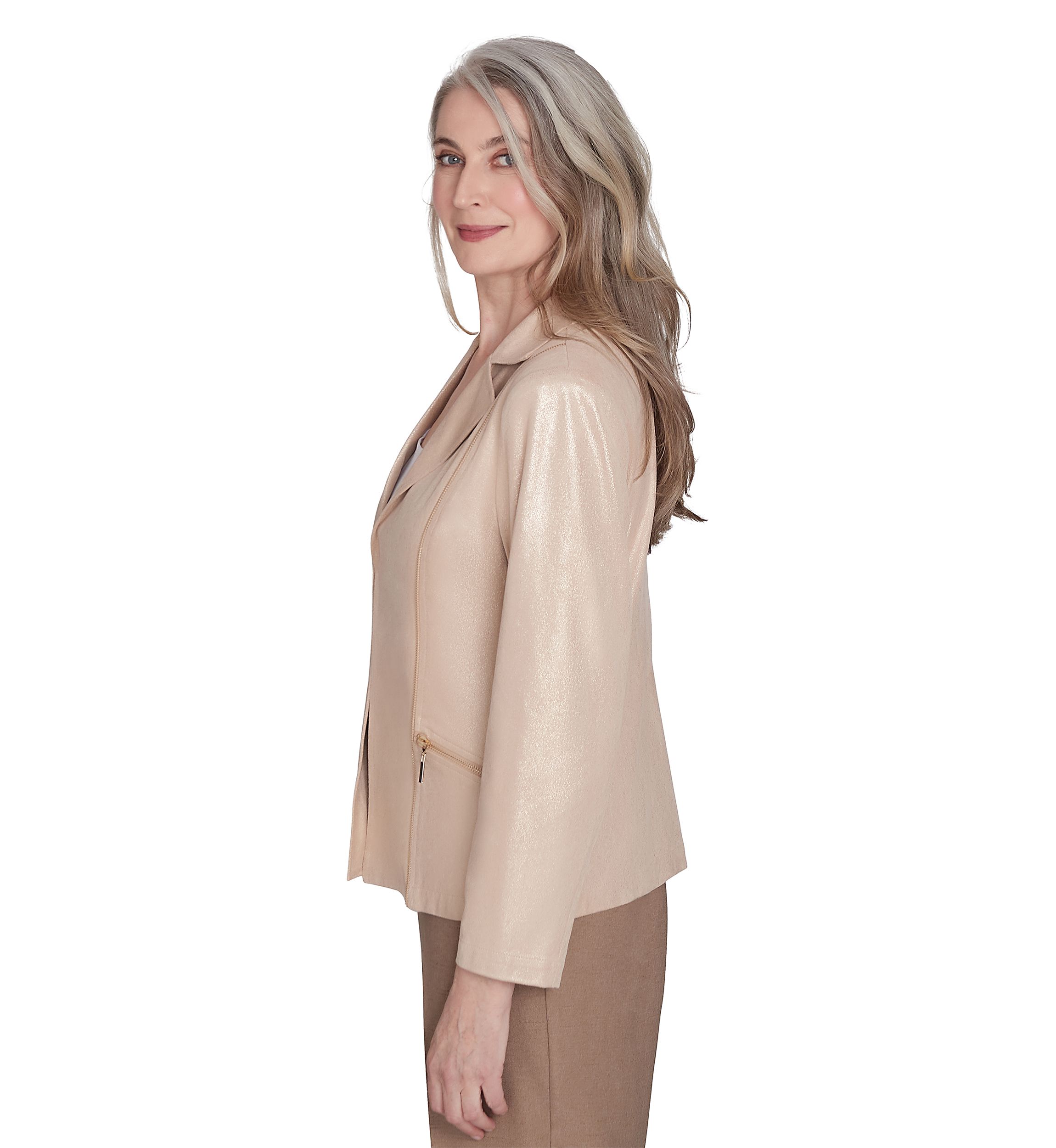 Womens Emerald Isle Shimmer Faux Leather Jacket