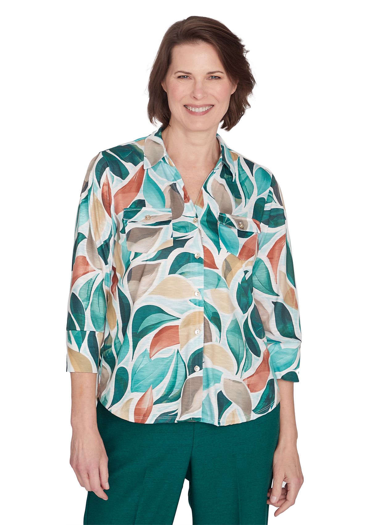 Womens Emerald Isle Abstract Leaf Top
