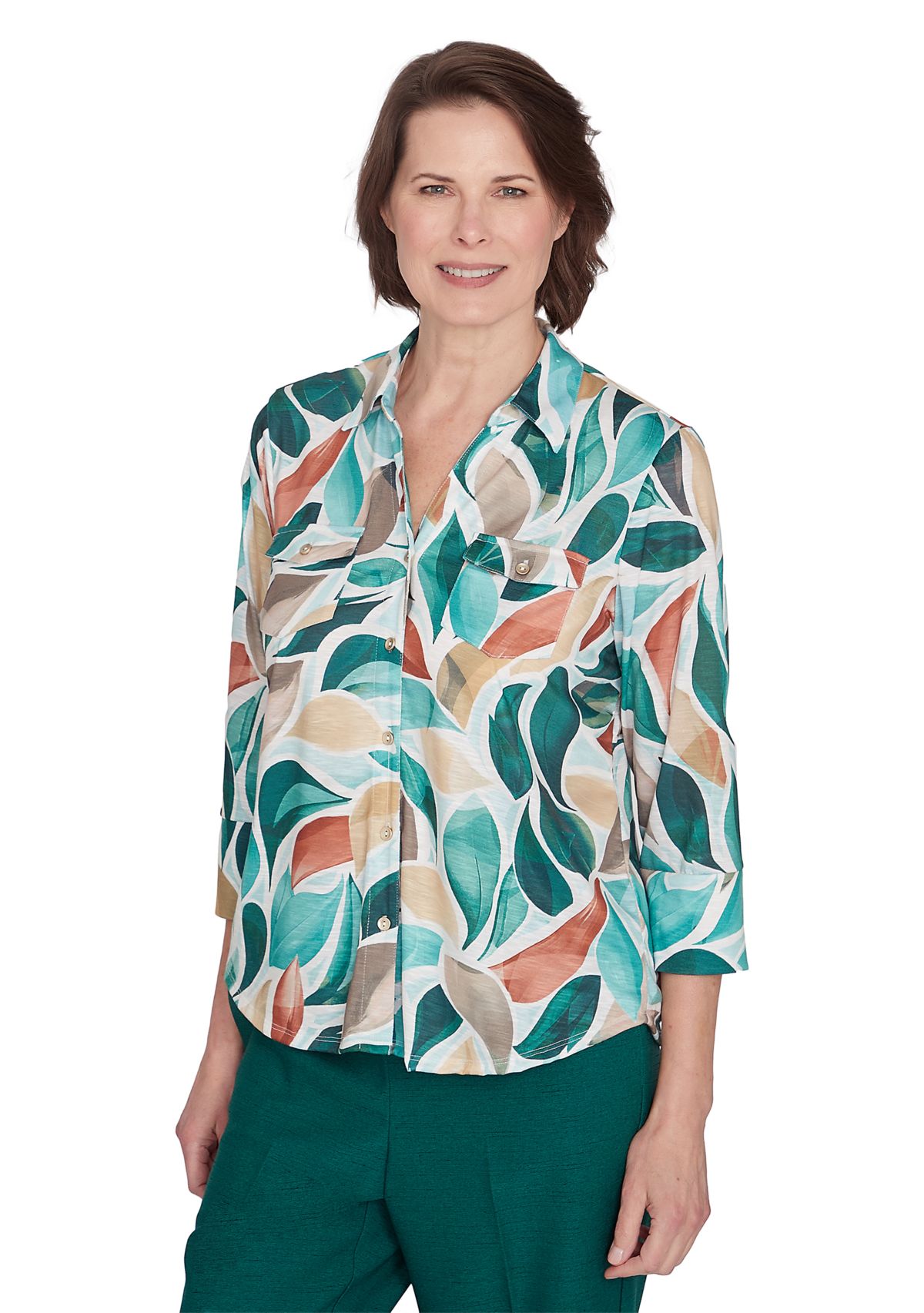Womens Emerald Isle Abstract Leaf Top