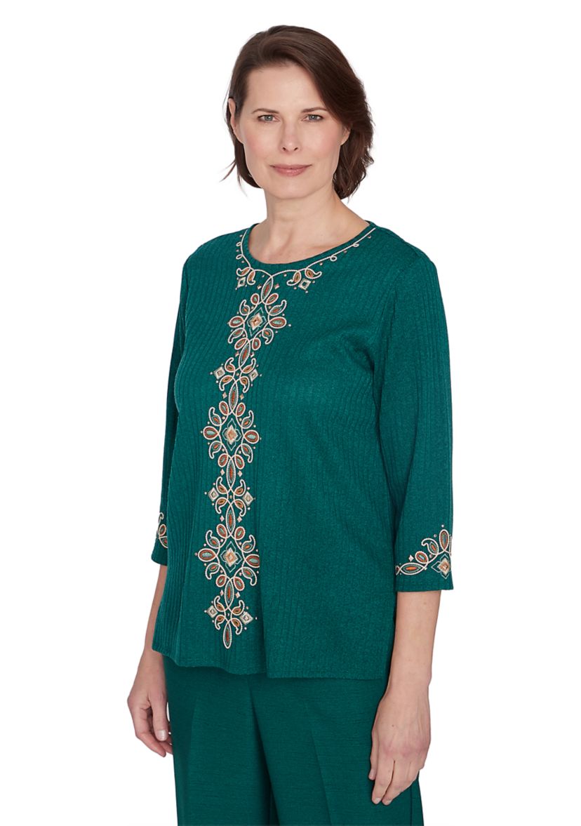 Womens Emerald Isle Center Medallion Embroidery Top