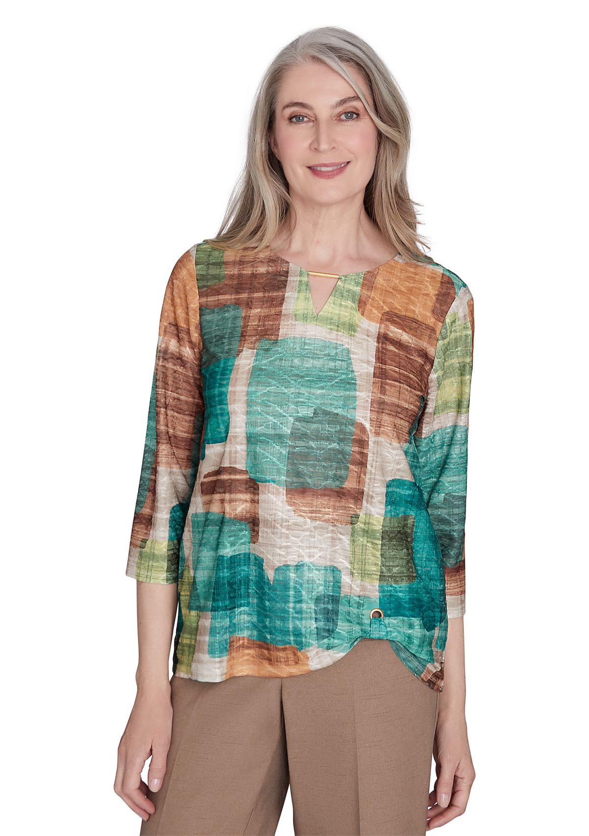 Womens Emerald Isle Color Block Texture Shirt