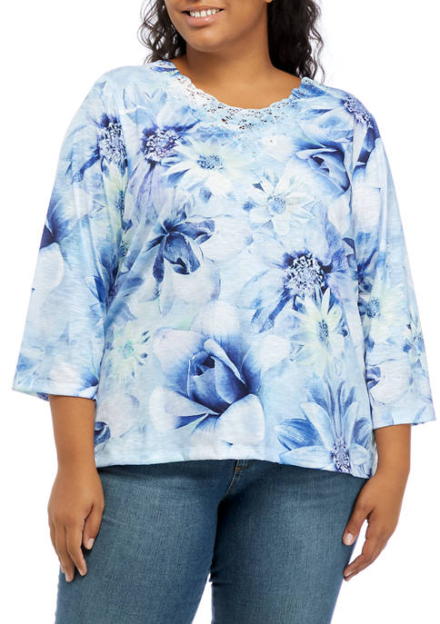 Alfred Dunner Plus Size Watercolor Floral Top