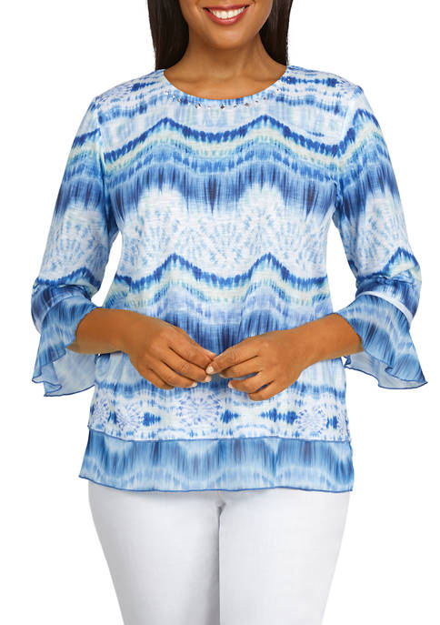 Alfred Dunner Petite Ikat Biadere Print Knit Top