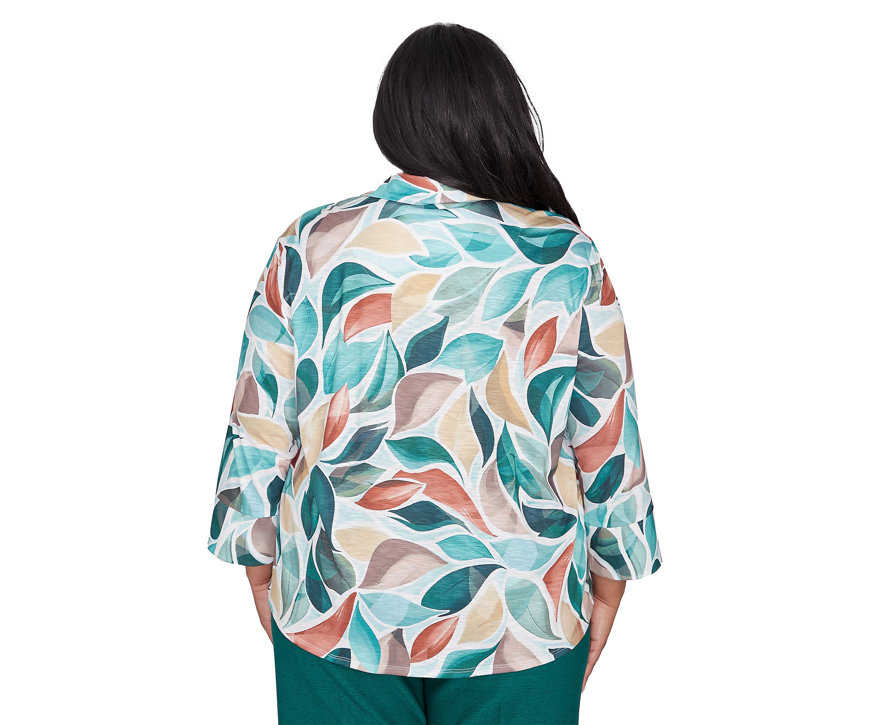 Plus Size Emerald Isle Abstract Leaf Printed Top