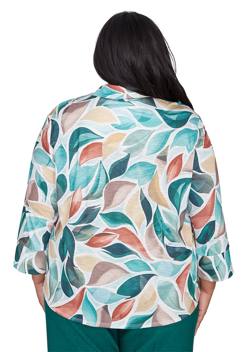 Plus Size Emerald Isle Abstract Leaf Printed Top