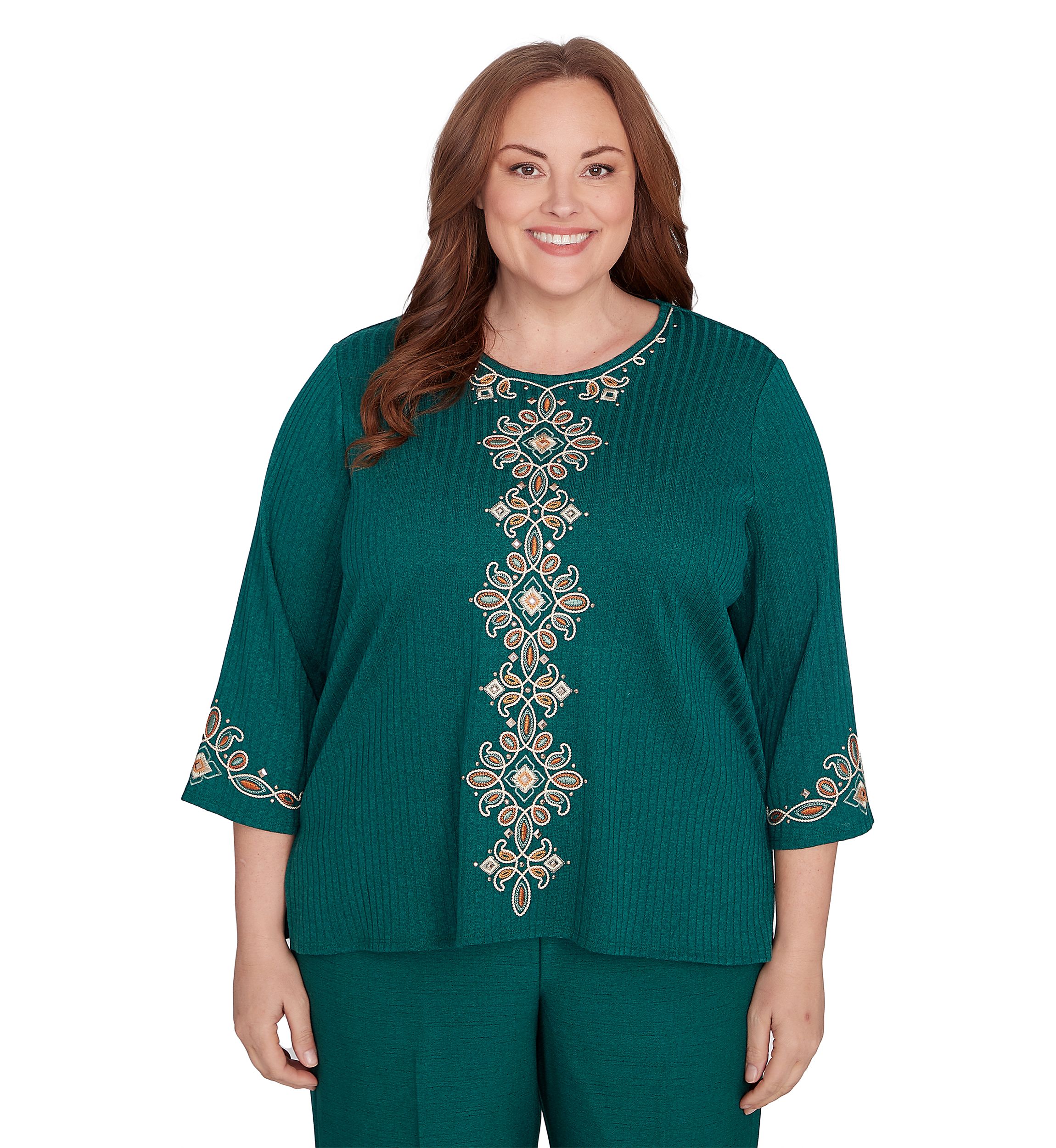 Plus Size Emerald Isle Center Medallion Embroidery Printed Top