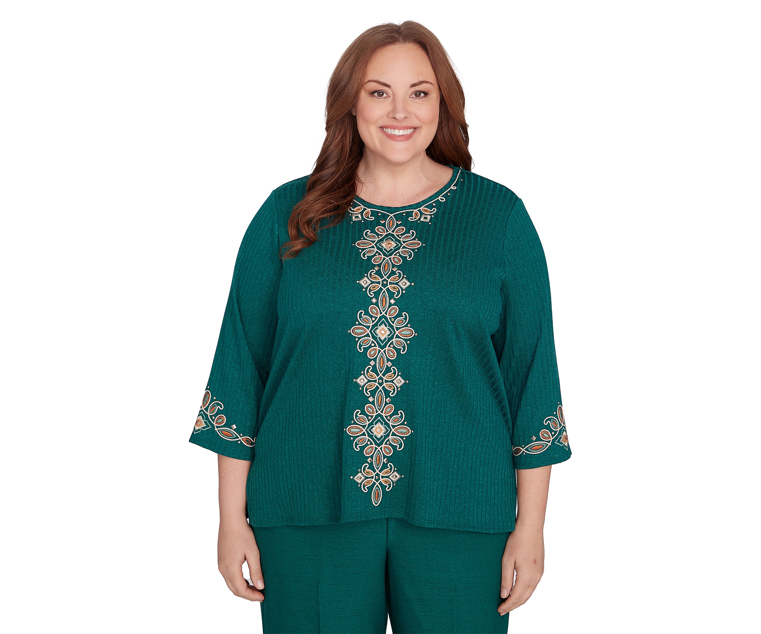 Plus Size Emerald Isle Center Medallion Embroidery Printed Top