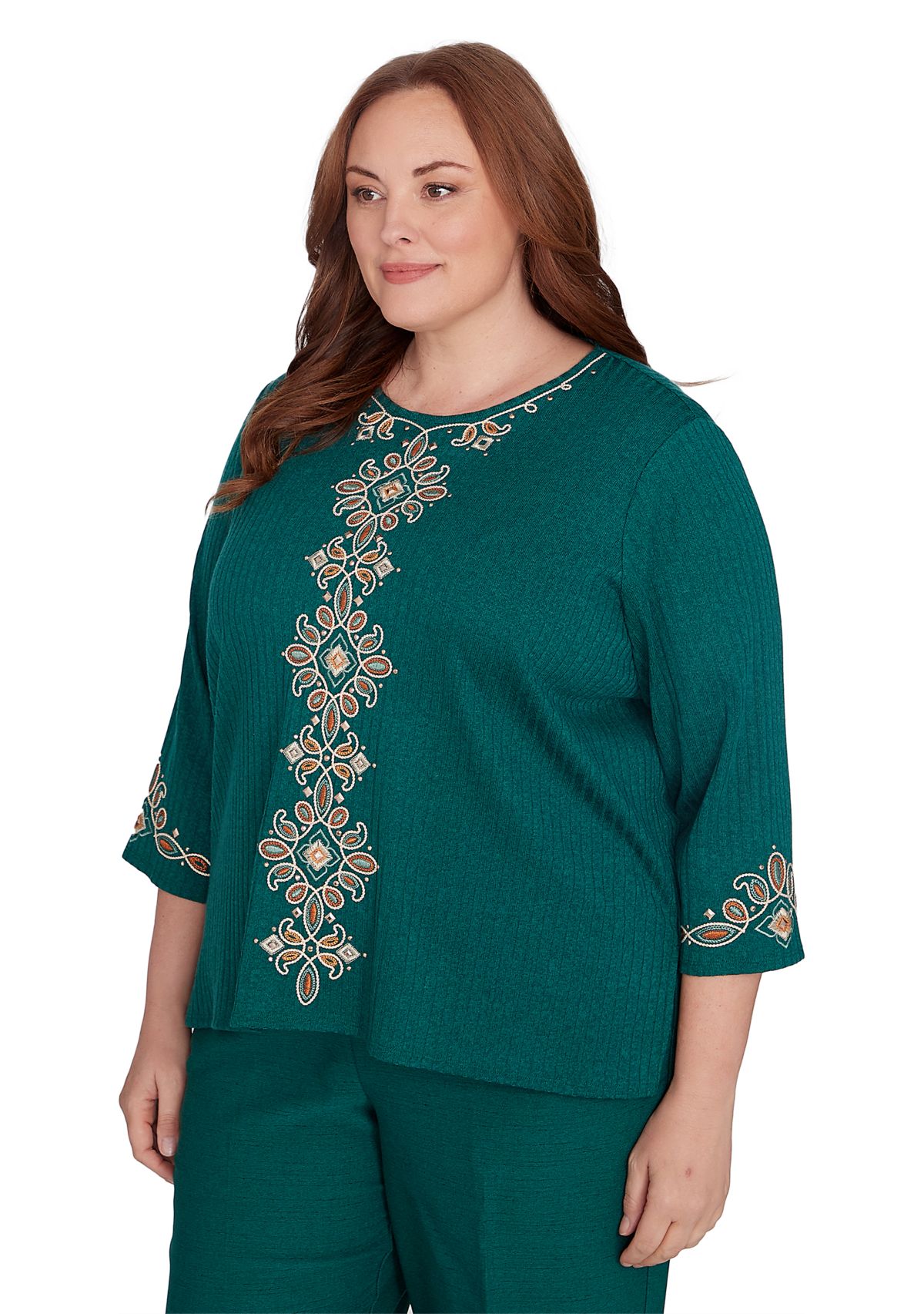 Plus Size Emerald Isle Center Medallion Embroidery Printed Top