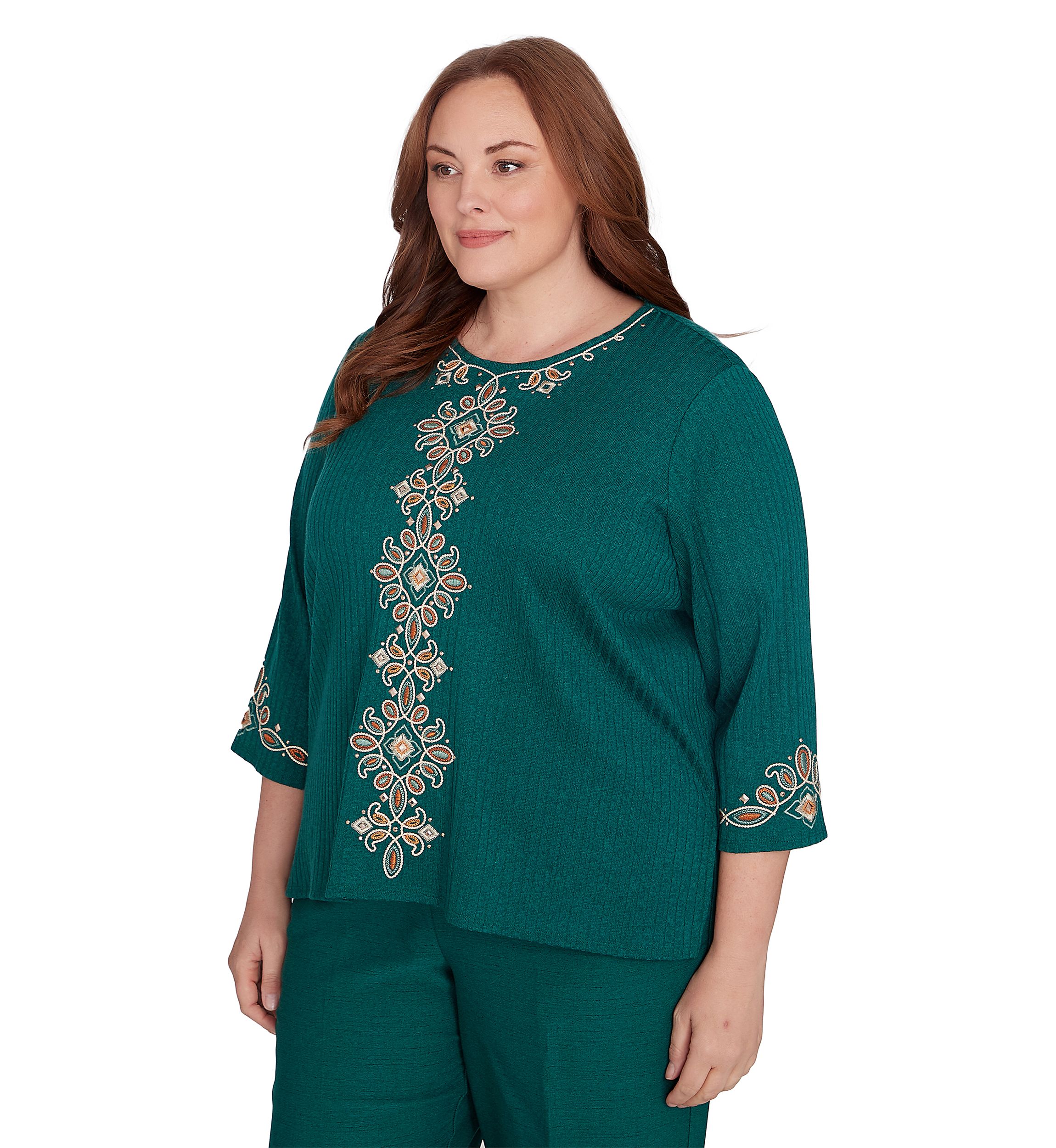 Plus Size Emerald Isle Center Medallion Embroidery Printed Top