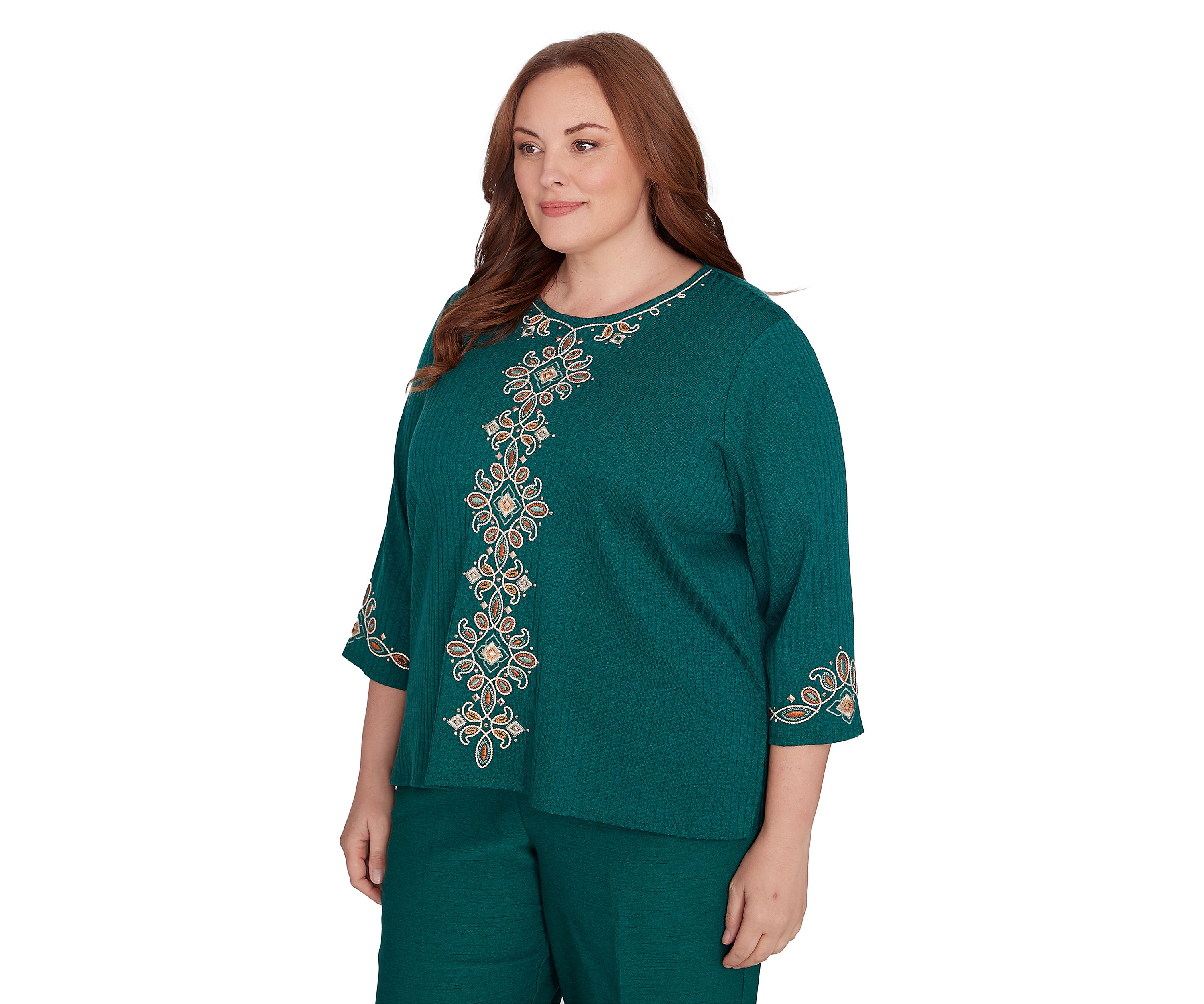 Plus Size Emerald Isle Center Medallion Embroidery Printed Top