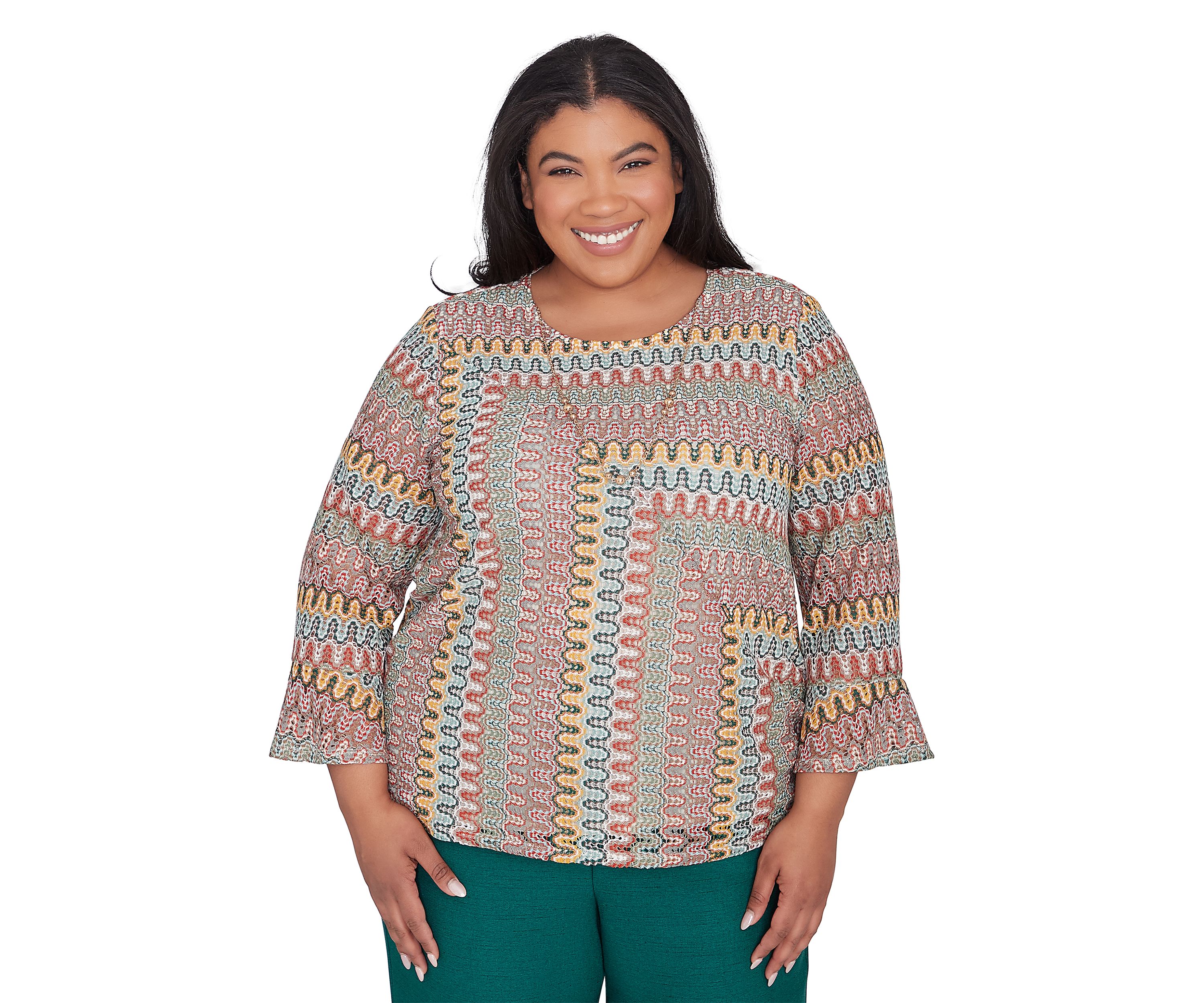 Plus Size Emerald Isle Spliced Texture Printed Top