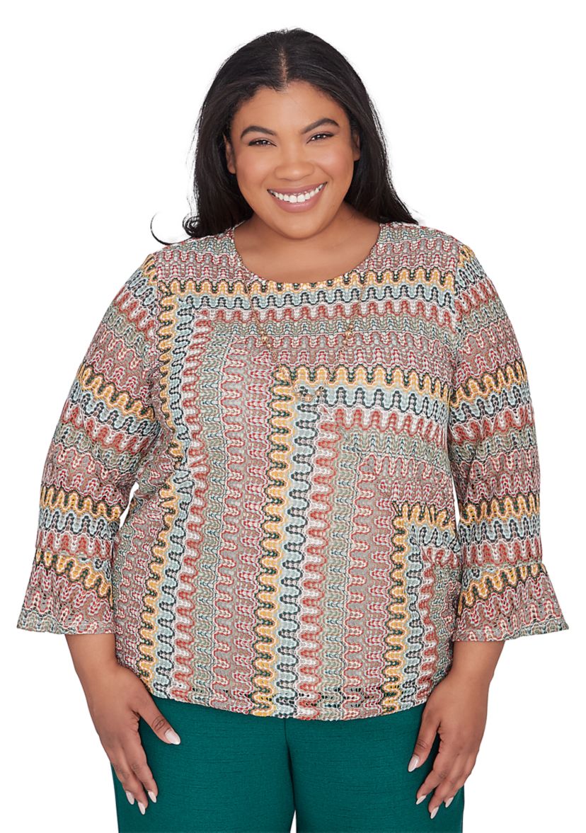 Plus Size Emerald Isle Spliced Texture Printed Top