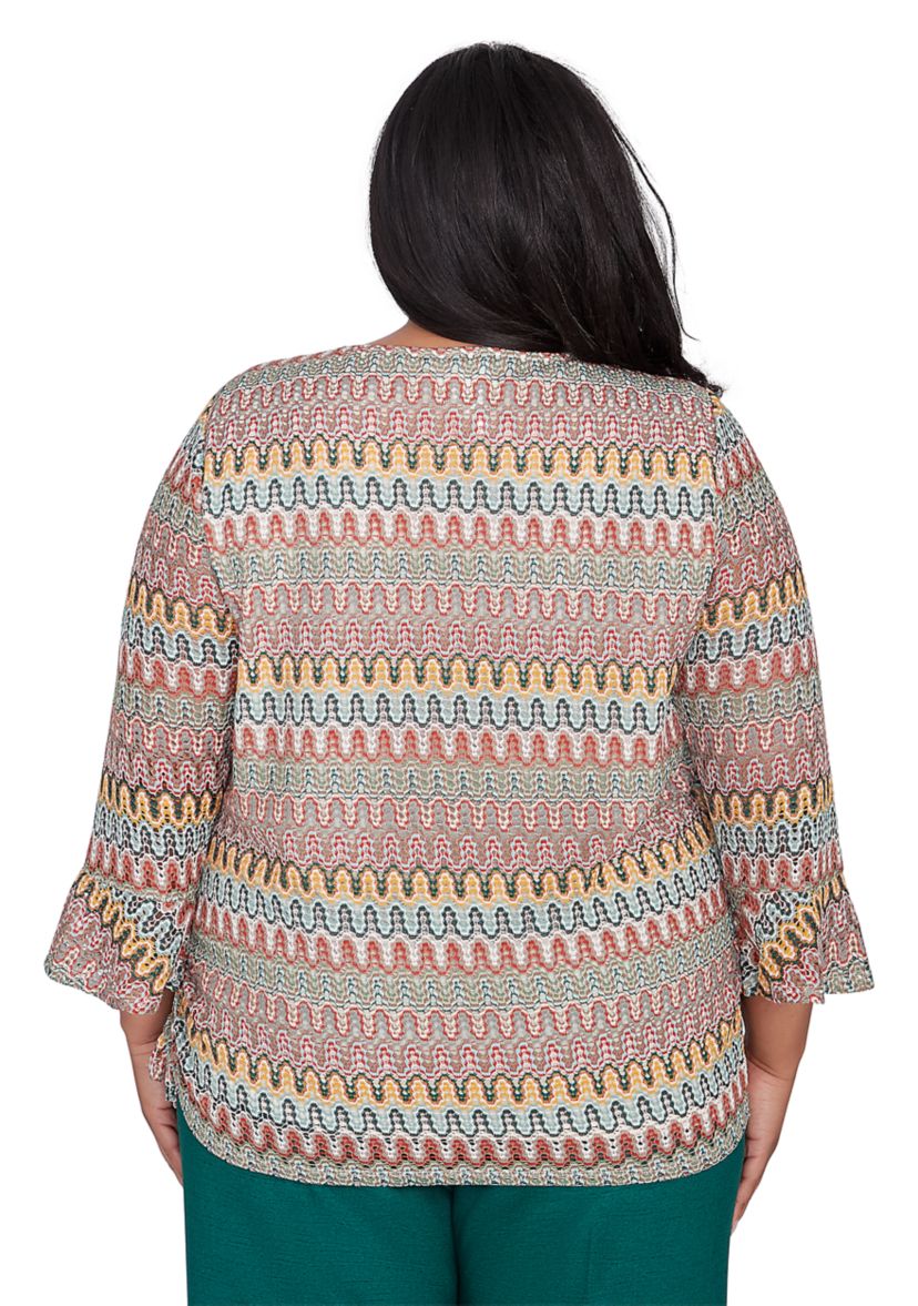 Plus Size Emerald Isle Spliced Texture Printed Top