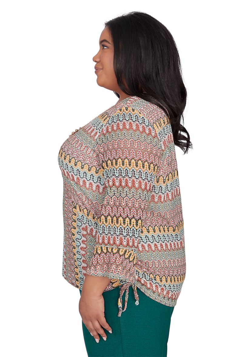 Plus Size Emerald Isle Spliced Texture Printed Top