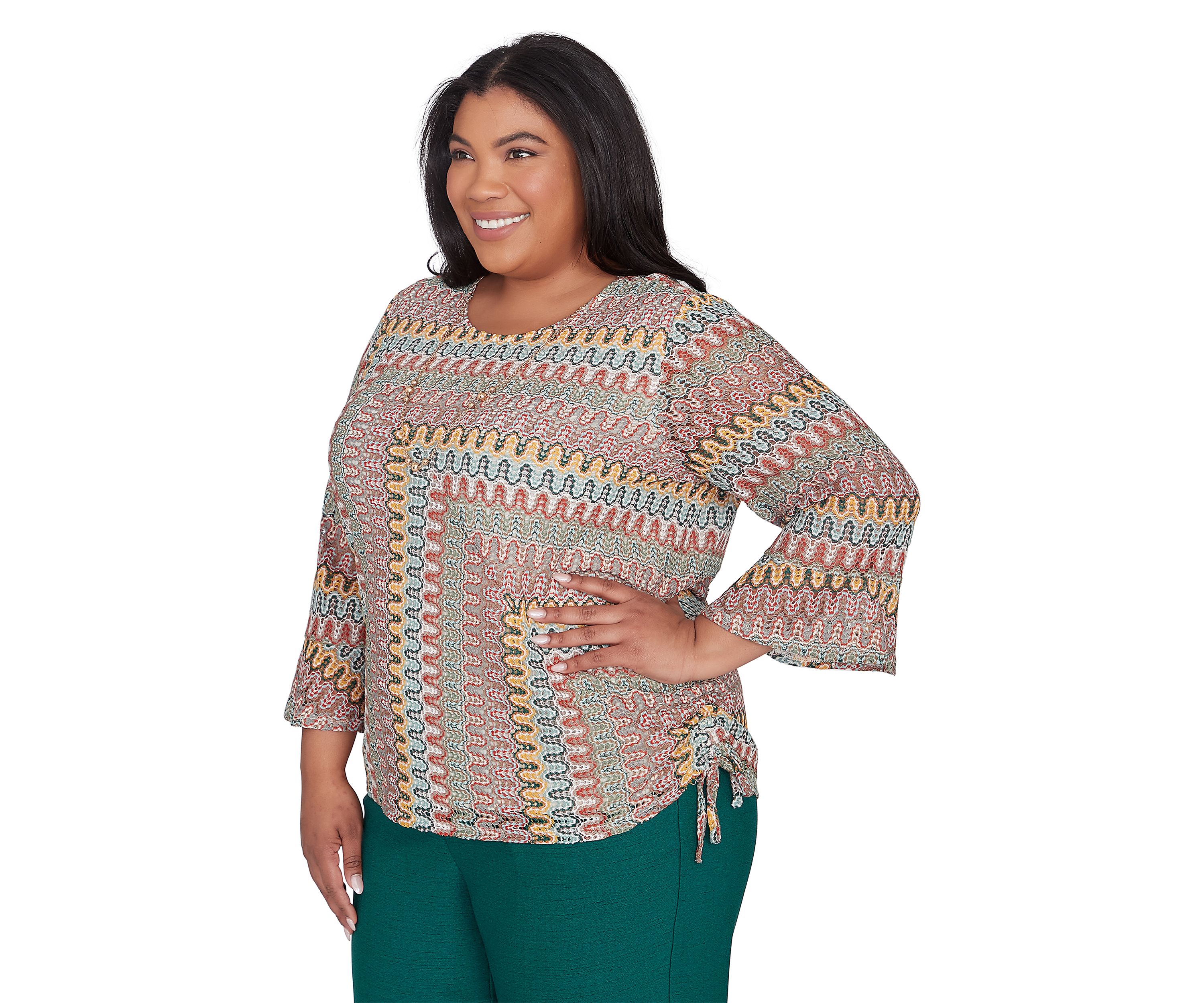 Plus Size Emerald Isle Spliced Texture Printed Top