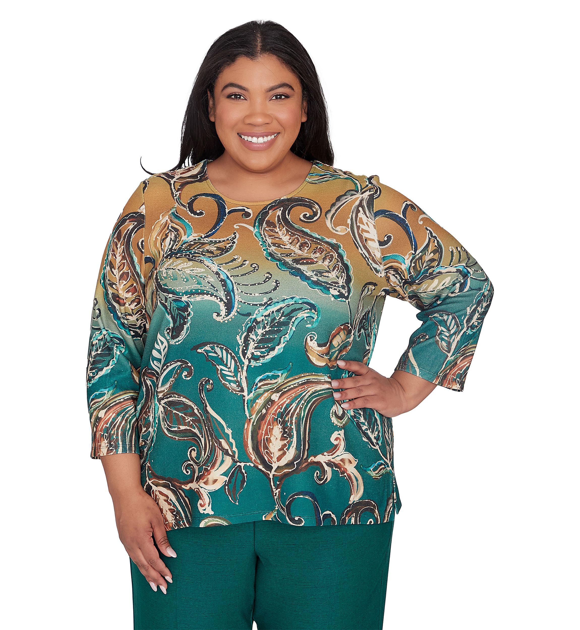 Plus Size Emerald Isle Paisley Printed Ombré Top